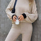 Contrast Round Neck Long Sleeve Top and Bootcut Pants Set