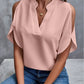 Full Size Notched Cold Shoulder Half Sleeve Blouse