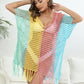 Fringe Color Block Scoop Neck Cover Up