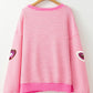 Valentine’s Day Pink Sequin Heart Striped Round Neck Long Sleeve Sweatshirt