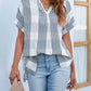 Mandy Side Slit Notched Short Sleeve Blouse