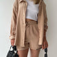 Full Size Texture Button Up Shirt and Drawstring Shorts Set