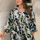 Plus Size Tied Printed Long Sleeve Romper