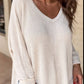 Side Slit V-Neck Long Sleeve Top