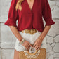 Full Size Notched Half Sleeve Blouse