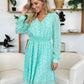 Double Take Full Size Printed Ruched V-Neck Long Sleeve Dress