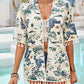 Tassel Printed Open Front Half Sleeve Cover-Up