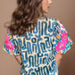 Plus Size Printed Mock Neck Short Sleeve Blouse