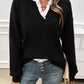 Devine Lace Detail Notched Long Sleeve Sweater