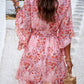 Ruffled Printed Surplice Half Sleeve Mini Dress