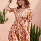 Floral V-Neck Flounce Sleeve Ruffle Hem Dress
