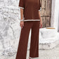 Contrast Trim Round Neck Top and Pants Set