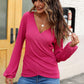 Waffle Knit Surplice Long Sleeve T-Shirt