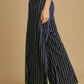 Umgee Full Size Elastic Waist Striped Wide Leg Velvet Pants