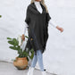 Fringe Trim Buttoned Hooded Poncho