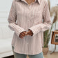 Pocketed Striped Collared Neck Long Sleeve Shirt