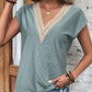 Eyelet V-Neck Cap Sleeve Blouse