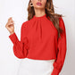 Ruched Mock Neck Long Sleeve Blouse