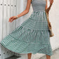 Smocked Striped Square Neck Midi Dress