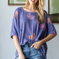 HOPELY Bow Print Waffle Side Slit T-Shirt
