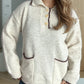 Contrast Trim Quarter Button Long Sleeve Sweater