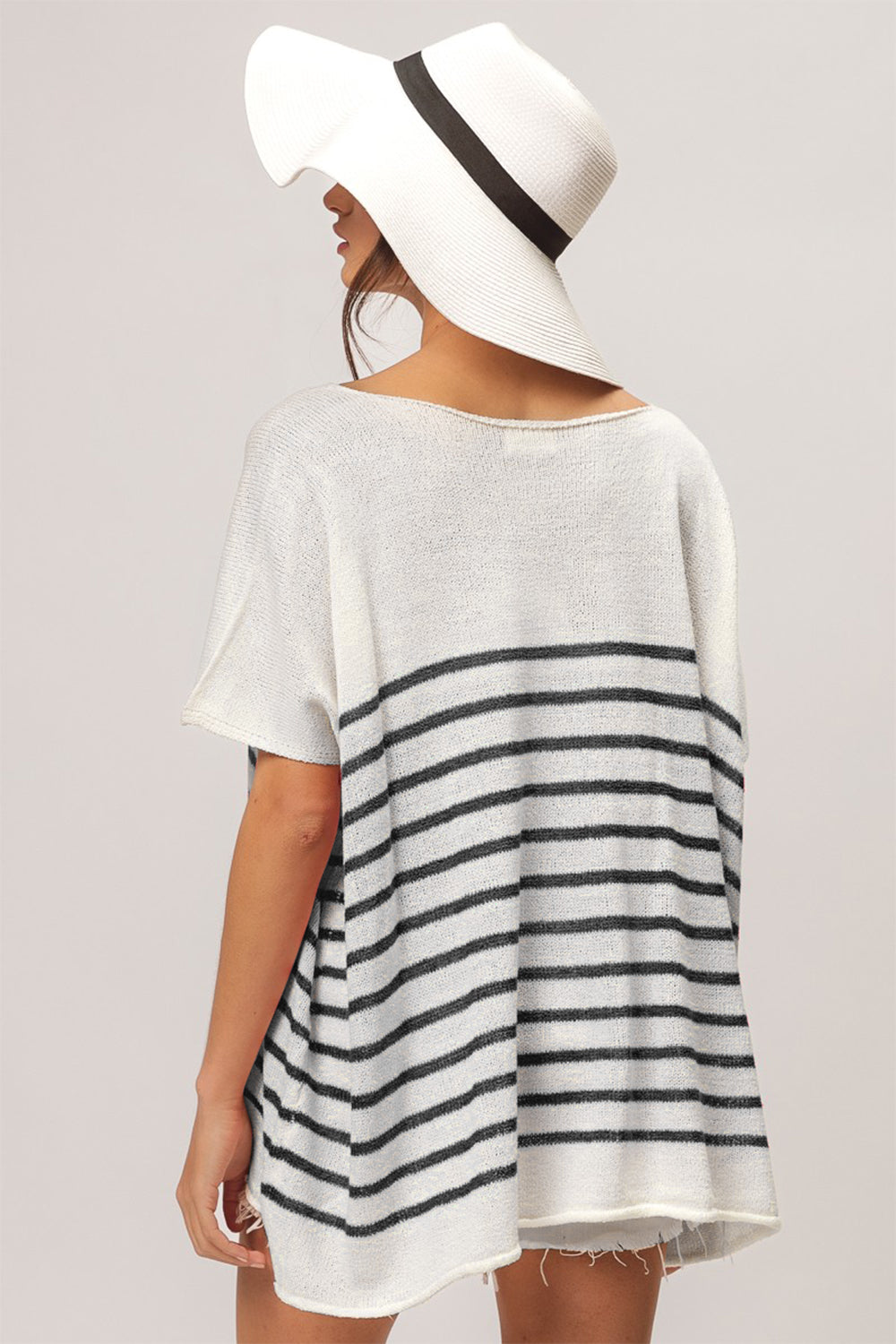 BiBi V Neck Striped Short Sleeve Top - Brand BiBi *