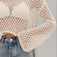 Openwork Round Neck Dropped Shoulder Knit Top