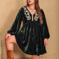Plus Size Embroidered V-Neck Long Sleeve Dress