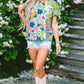 Printed Round Neck Puff Sleeve Blouse