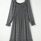 Printed Square Neck Long Sleeve Midi Dress