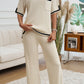 Devine Contrast Trim Half Sleeve Top and Pants Set
