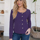 Button Up Round Neck Long Sleeve Cardigan