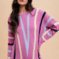 Annie Wear Chevron Stripe Round Neck Ribbed Sweater