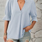 Full Size Notched Half Sleeve Blouse