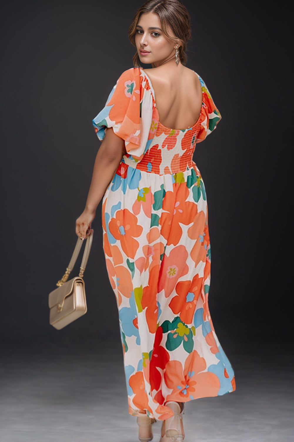 Plus Size Printed Short Sleeve Maxi Dress