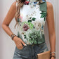 Tied Flower Printed Mock Neck Top