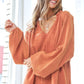 Frill V-Neck Balloon Sleeve Blouse