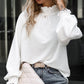 Smocked Frill Mock Neck Long Sleeve Blouse