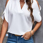 Full Size Notched Cold Shoulder Half Sleeve Blouse