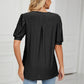 Eyelet Short Puff Sleeve Notched Neck Top