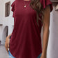 Full Size Ruffled Round Neck Cap Sleeve Blouse