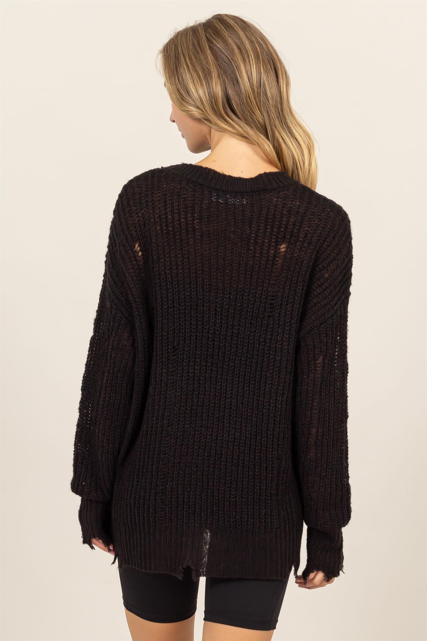 HYFVE Distressed Long Sleeve Knit Top