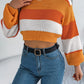 Color Block Round Neck Cropped Sweater