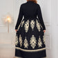 Plus Size Printed Mock Neck Black Long Sleeve Dress