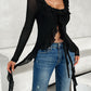 Flower Scoop Neck Long Sleeve Top