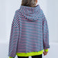 Drawstring Striped Long Sleeve Hoodie