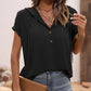 Full Size Half Button Hooded Short Sleeve Blouse