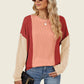 Double Take Texture Contrast Round Neck Long Sleeve T-Shirt