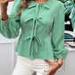 Tied Round Neck Long Sleeve Blouse