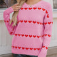 Heart Round Neck Long Sleeve Sweater